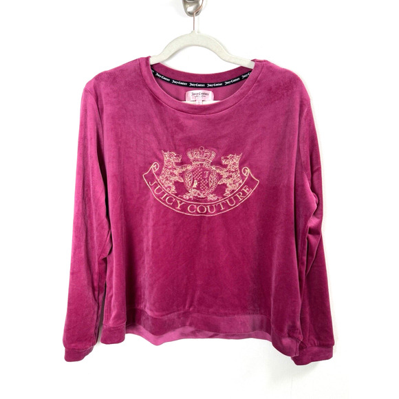 Juicy Couture Pink Label Emblem Embroidered Sweatshirt Retro Y2K Glam Preppy L - Picture 1 of 7